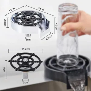 "High-pressure sink glass washer for fast and thorough cleaning of cups, bottles, mugs, and glasses with an elegant, universal design."