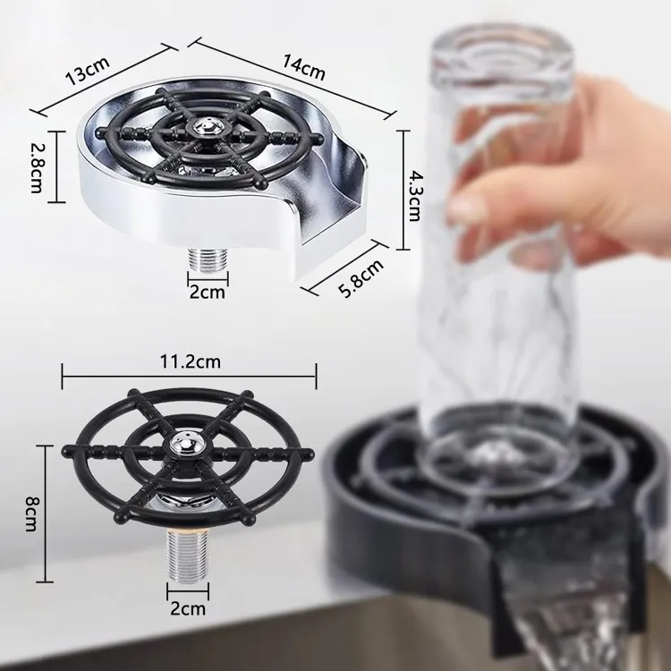 "High-pressure sink glass washer for fast and thorough cleaning of cups, bottles, mugs, and glasses with an elegant, universal design."
