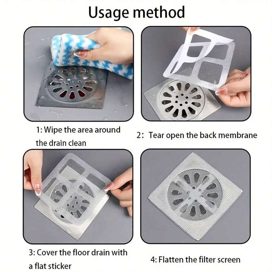 Disposable drain hair catcher sticker for bathroom, bathtub, sink, and kitchen – prevents clogging and keeps drains clean.