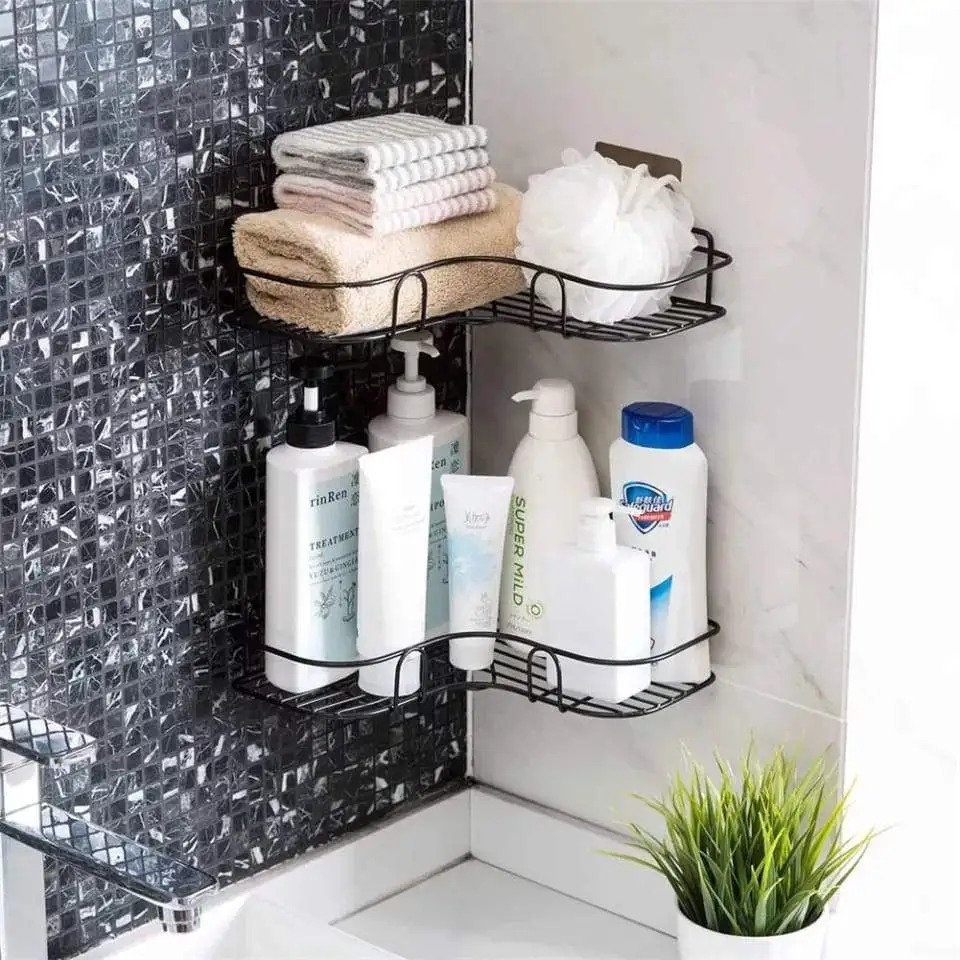 Metal Corner Rack For Bathroom & Kitchen | Bathroom Metal Shelf Organizer | Storage Rack Corner Frame Shampoo Storage Holder | Wall Mount Bathroom Accessories - With Screw - Image 4
