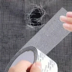 Strong adhesive fiberglass screen repair tape for fixing window and door screens.