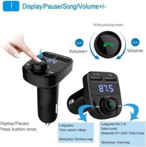"X8 multifunctional car MP3 player with wireless FM transmitter and dual USB 3.1A fast charging ports"