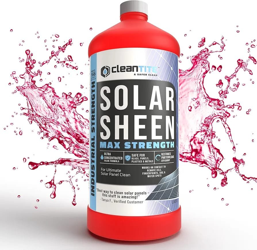 "Solar Sheen 200ml premium solar panel cleaner bottle – streak-free, non-abrasive cleaning solution."