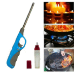 Electronic Refillable Gas Lighter for Kitchen, Stove, Candle, Camping, and Outdoor Use – Durable Butane Ignition with Easy Refill Design, Portable and Eco-Friendly Multipurpose Flame Lighter for Cooking, Grills, Fireplaces, and Travel (Random Color)