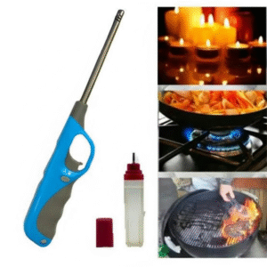 Electronic Refillable Gas Lighter for Kitchen, Stove, Candle, Camping, and Outdoor Use – Durable Butane Ignition with Easy Refill Design, Portable and Eco-Friendly Multipurpose Flame Lighter for Cooking, Grills, Fireplaces, and Travel (Random Color)
