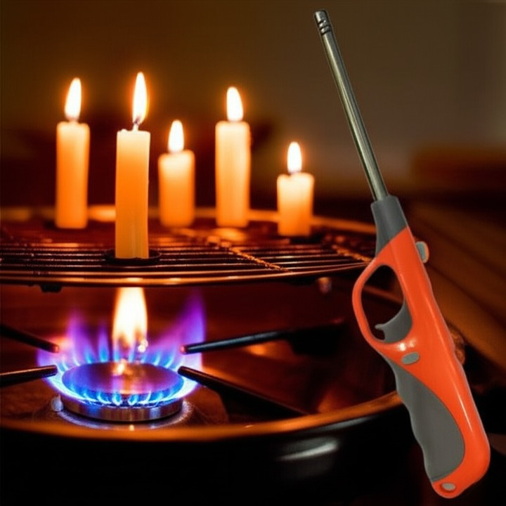 Electronic Refillable Gas Lighter for Kitchen, Stove, Candle, Camping, and Outdoor Use – Durable Butane Ignition with Easy Refill Design, Portable and Eco-Friendly Multipurpose Flame Lighter for Cooking, Grills, Fireplaces, and Travel (Random Color) - Image 2