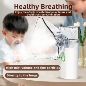"Portable Mesh Nebulizer Machine – Silent Handheld Inhaler for Kids and Adults with fine mist mesh technology, USB and battery powered