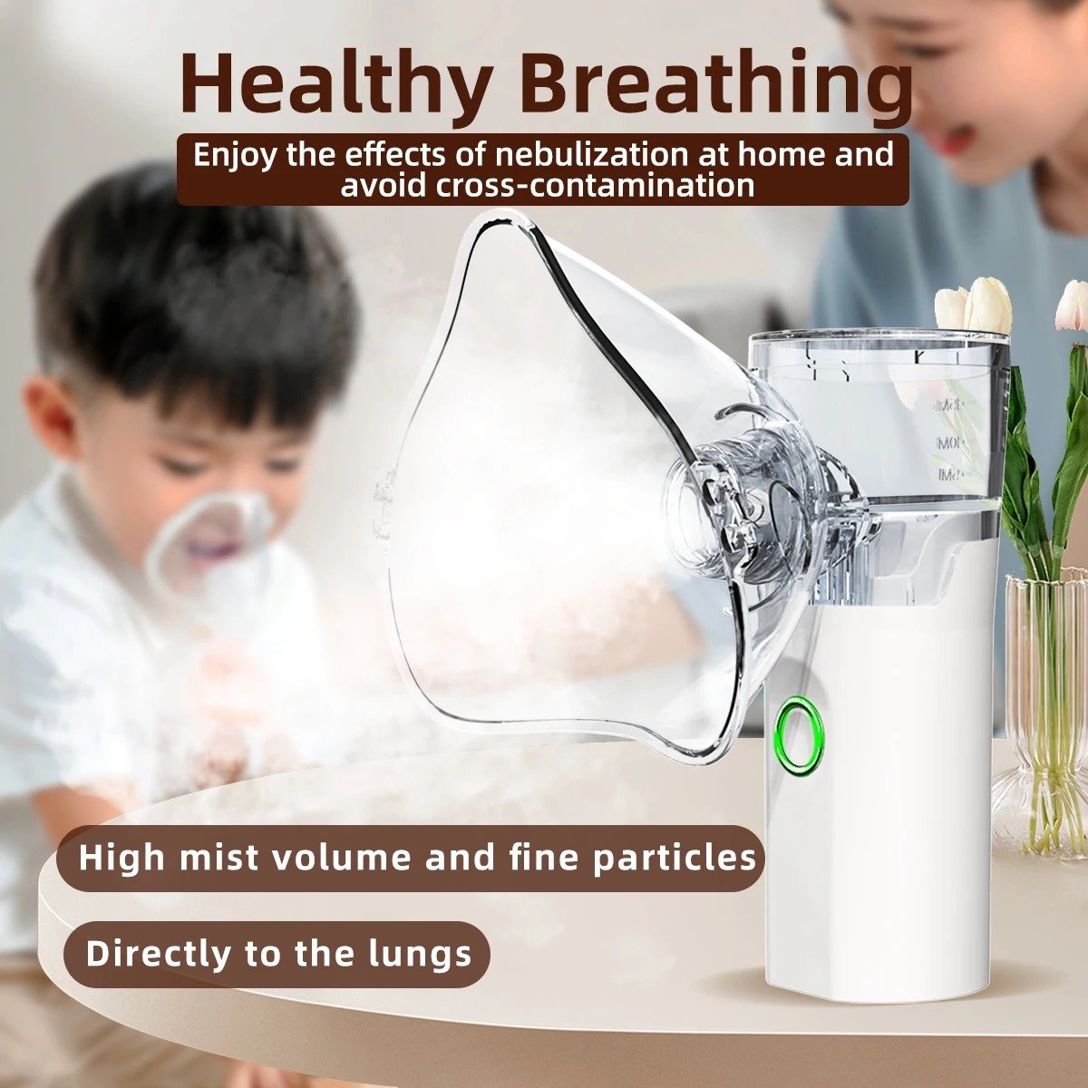 "Portable Mesh Nebulizer Machine – Silent Handheld Inhaler for Kids and Adults with fine mist mesh technology, USB and battery powered