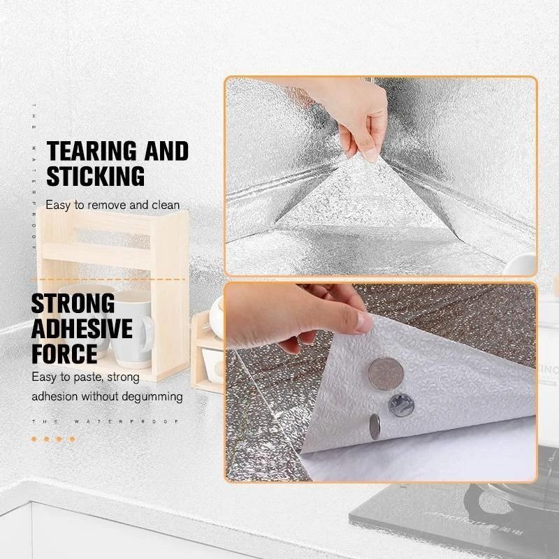 Silver Foil Kitchen Waterproof & Oil Proof Sticker | Aluminum Foil Self-Adhesive Sheet for Stove, Cabinets & Walls – Heat Resistant Wallpaper (60×200cm) - Image 5