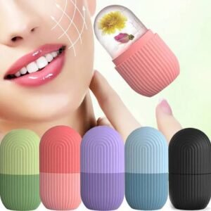 "Ice roller facial massage with silicone cleansing ice lattice for puffiness reduction and pore tightening"