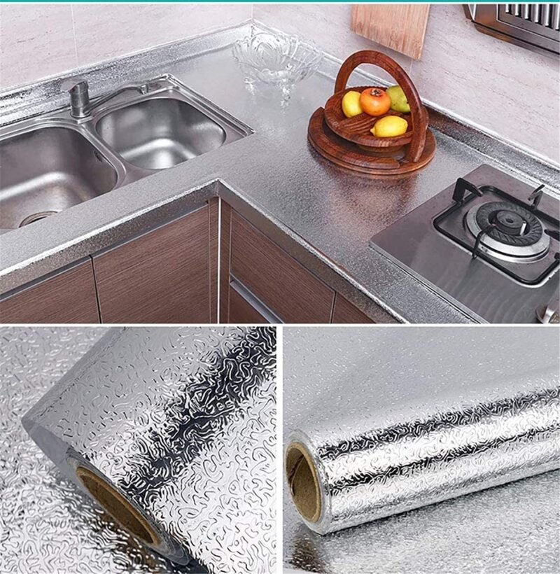Silver Foil Kitchen Waterproof & Oil Proof Sticker | Aluminum Foil Self-Adhesive Sheet for Stove, Cabinets & Walls – Heat Resistant Wallpaper (60×200cm) - Image 6