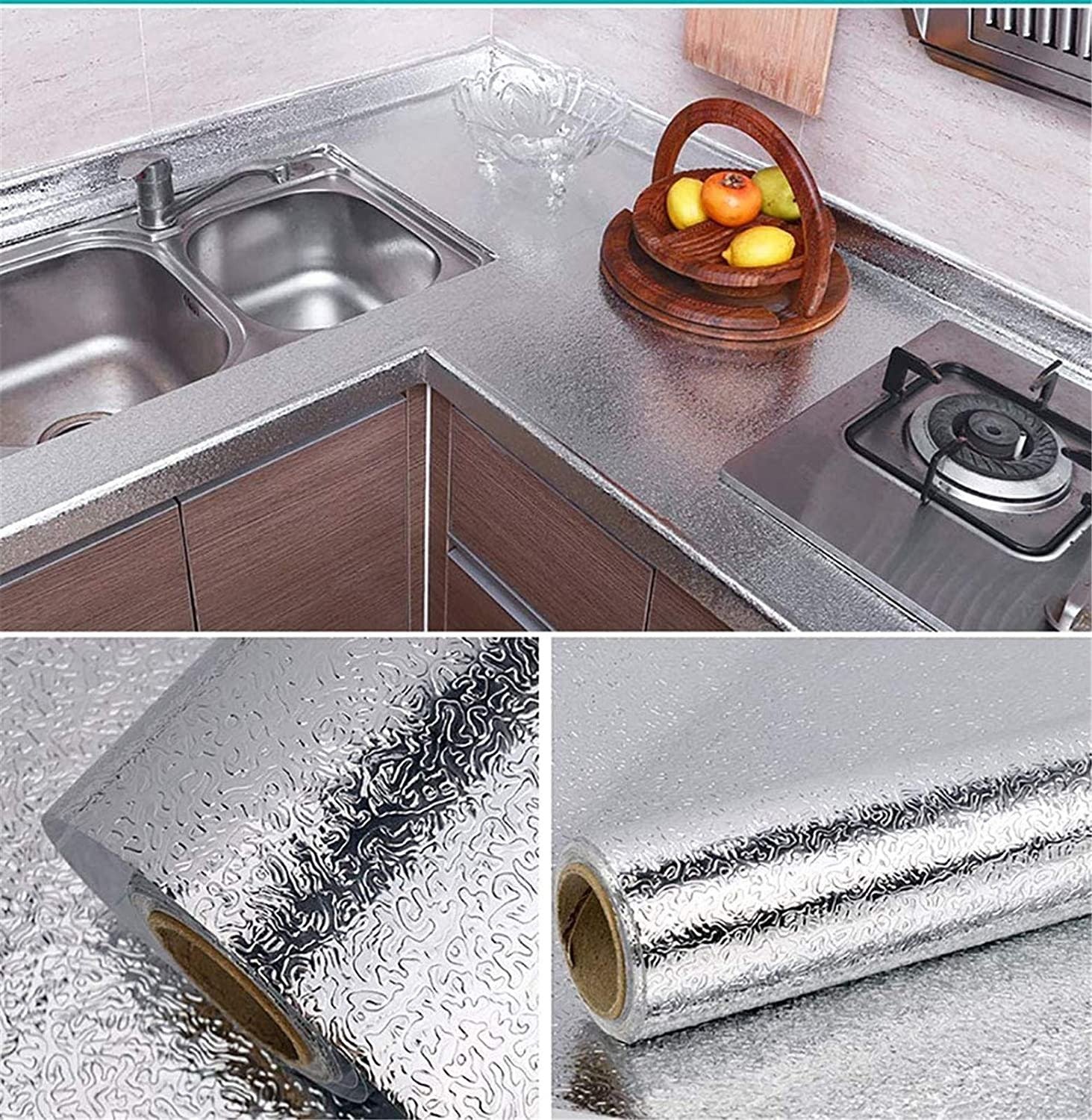 Silver Foil Kitchen Waterproof & Oil Proof Sticker | Aluminum Foil Self-Adhesive Sheet for Stove, Cabinets & Walls – Heat Resistant Wallpaper (60×200cm) - Image 6