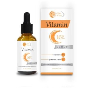 A 30 ml glass bottle of Gluta White Vitamin C 16% Serum for face, designed to brighten skin, fade dark spots, reduce wrinkles, and promote a glowing, smooth complexion.