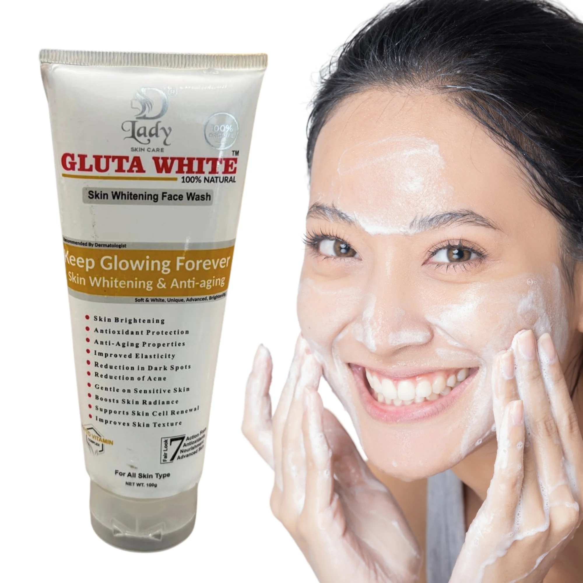 Gluta White Skin Whitening Face Wash | 7-in-1 Brightening & Anti-Aging Formula - Image 2