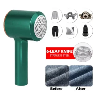 "Rechargeable electric lint remover and fabric shaver for removing fuzz and pills from clothes and sweaters."
