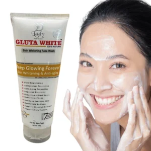 Gluta White Face Wash for fairer, glowing, and youthful skin with Phyto-Vitamin Complex. Caption (1 line):