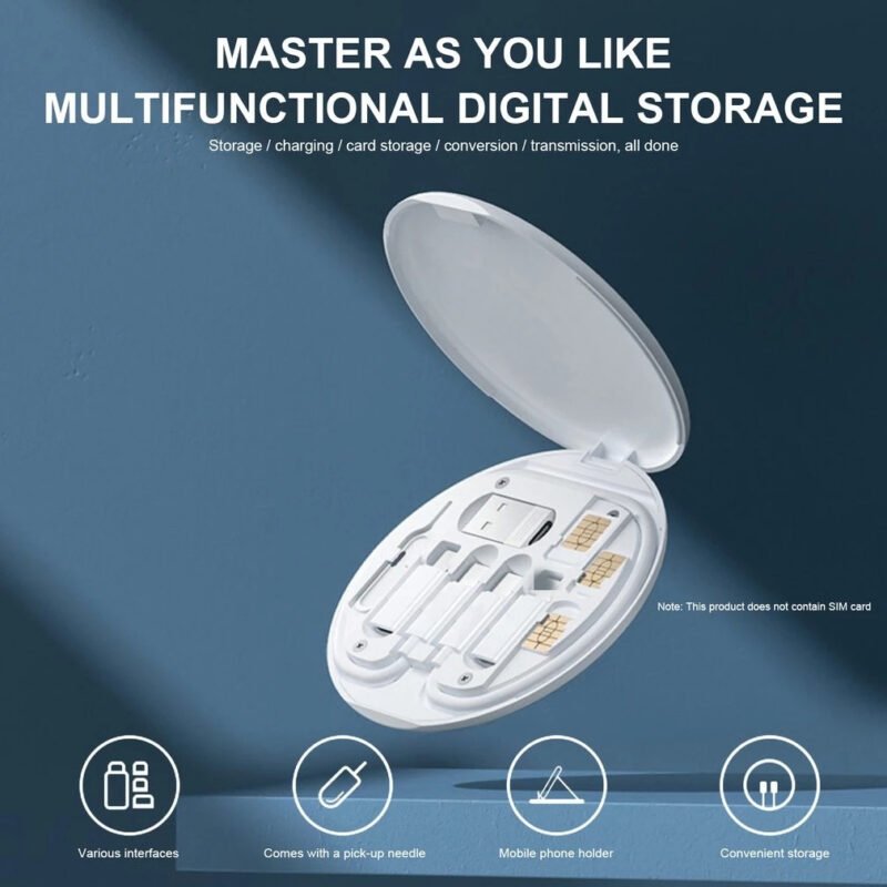 3-in-1 Fast Charging Cable with Portable Storage Box for Android, iPhone, and Type-C devices.