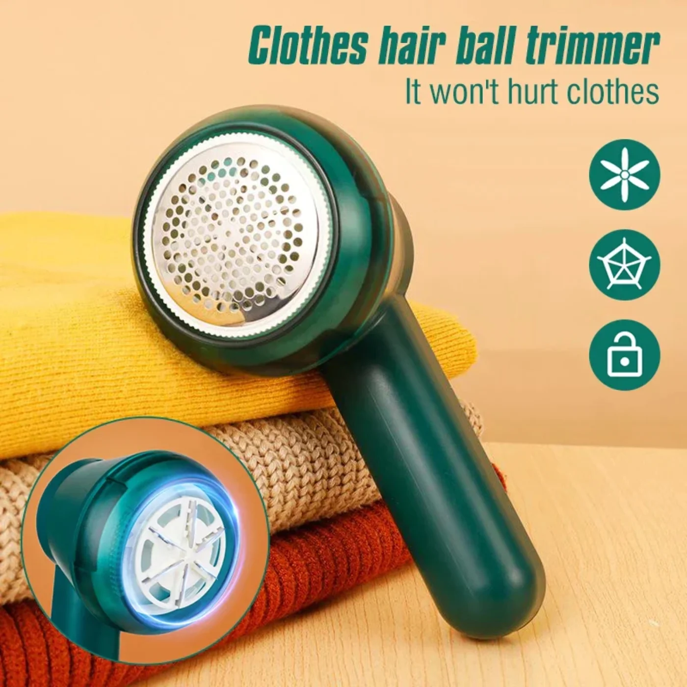"Rechargeable electric lint remover and fabric shaver for removing fuzz and pills from clothes and sweaters."