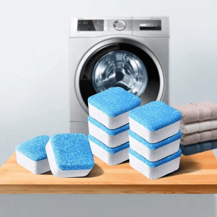 "Washing Machine Cleaner Tablets for deep cleaning, removing odor, residue, and limescale from all types of washers."