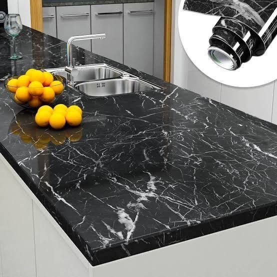 Self Adhesive Marble Sheet 60x200 – Waterproof Black & White PVC Kitchen Countertop Wallpaper - Image 5