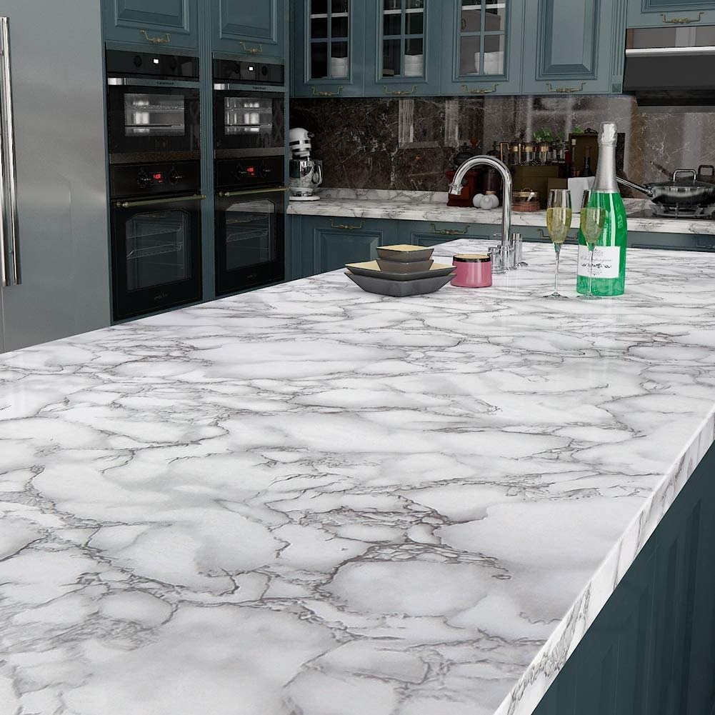 Self Adhesive Marble Sheet 60x200 – Waterproof Black & White PVC Kitchen Countertop Wallpaper - Image 7