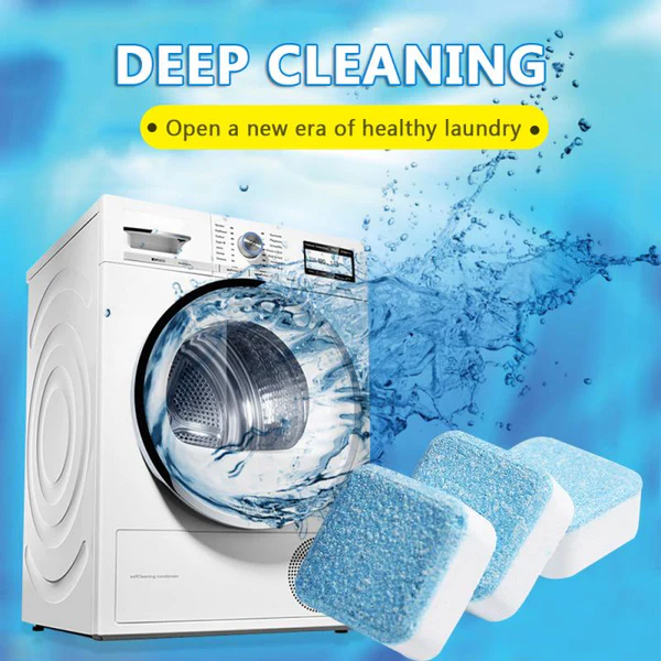 "Washing Machine Cleaner Tablets for deep cleaning, removing odor, residue, and limescale from all types of washers."